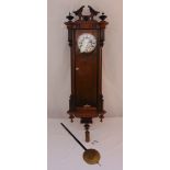 Mahogany cased wall regulator, white enamel dial, Roman numerals, to include one weight and a