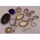 A quantity of hallmarked silver and white metal to include a dressing table box with carved cameo