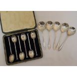 A cased set of silver coffee spoons and five silver ice cream spoons, approx total weight 172g