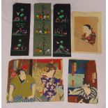 Three polychromatic mid 20th century tribal dancers one signed Akina, 50 x 16cm and three