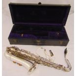 J. Thibouville-Lamy Alto saxophone in fitted case labelled Beuscher, Elkhart, Ind. USA and