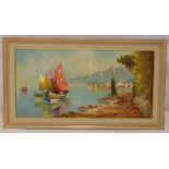 Renato framed oil on canvas of an Italian lake scene, signed bottom left, 39 x 79.5cm