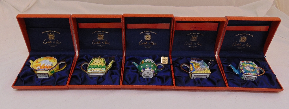 Charlotte di Vita five enamel miniature teapots in original packaging