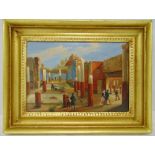 A framed 19th century oil on canvas of the Ruins of Pompeii, 26.5 x 38.5cm