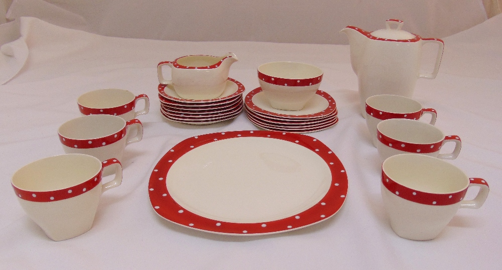 Midwinter Red Domino 1950s Stylecraft coffee set to include a coffee pot, a milk jug, a sugar