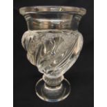 A Lalique crystal vase spirally fluted body on raised circular spreading base, signed to the base,