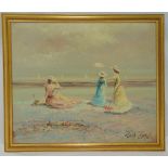 Marie Charlot framed oil on canvas of ladies on a beach, signed bottom right, 50.5 x 60.5