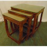 An Art Deco nest of three tables with glass tops, 52.5 x 53.5 x 39.5cm