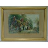 Joseph Hughes Clayton a pair of framed and glazed watercolours of English garden cottages, signed