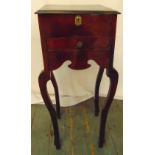 A mahogany rectangular vanity unit on cabriole legs, the hinged top with a single drawer opening