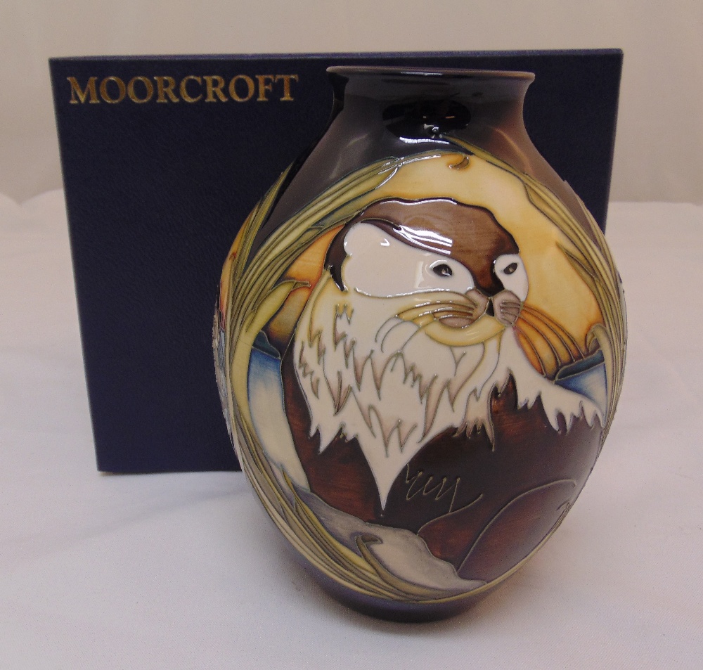 Moorcroft limited edition vase designed by K. Goodwin decorated with beavers, signed to the base