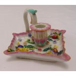 Meissen chamberstick with applied floral decoration, slight loss to foliage, marks to the base,