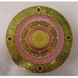 Vienna table centrepiece decorated with relief gilding against pink and green ground, mark to the