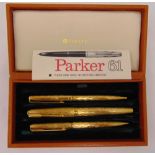 Parker Presidential trio 18ct yellow gold three pen set to include a fountain pen, ballpoint pen and