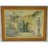 Julio Visconti framed and glazed watercolour of an Italian village courtyard, signed bottom right,