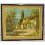 Lucien Potronat framed oil on canvas of a continental house titled St Raphael, signed bottom