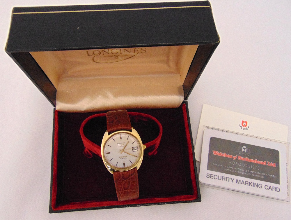 Longines Admiral 9ct gold gentlemans wristwatch to include box and documents