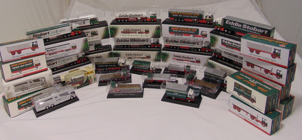 A quantity of Eddie Stobart diecast models to include buses, trucks, loaders, flatbeds and
