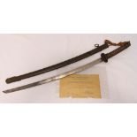 A Japanese officers military sword with scabbard and documentary provenance