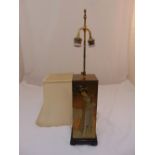 A Chinese style hand painted rectangular table lamp with silk shade, 71cm (h)