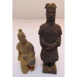 Two Chinese terracotta figurines of warriors, tallest 15cm (h)