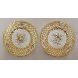 A pair of cabinet plates with gilded borders surrounding floral sprays, 24cm (dia)