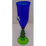 A polychromatic modern glass vase, the knoped stem on raised circular base, 60cm (h)