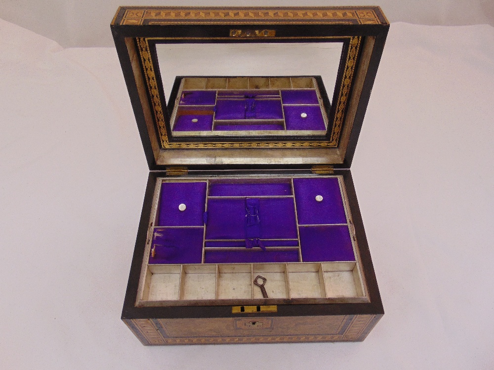 An Edwardian inlaid rectangular jewellery box to include key, 16 x 29.5 x 20.5 cm - Image 2 of 2