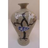An early 20th century Chinese crackle glaze Meipin vase decorated with birds and trees, 33cm (h)