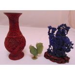 A quantity of Oriental collectables to include a cinnabar lacquer vase 23cm (h), a carved figurine