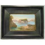 A framed 19th century oil on panel of The Bay of Naples with Mount Etna and Capri in the background,