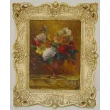 Byron framed oil on panel still life of flowers, signed bottom left, 29 x 21cm