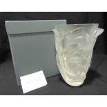 A Lalique Martinets vase in original box, 25cm (h)