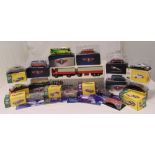 A quantity of diecast models to include sports cars, coaches and a Mercedes Benz truck (15)
