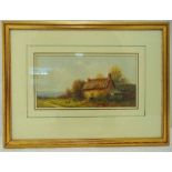 Edward Goodwin framed and glazed watercolour of a cottage, signed bottom right, 13 x 25cm