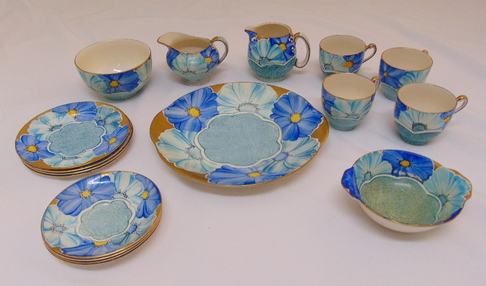 Grays Pottery Art Deco hand painted teaset to include cups, saucers, plates, milk jug and sugar bowl