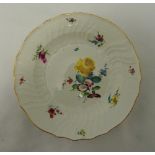 Meissen mid 18th century dish decorated with flowers, marks to the base, 24cm (dia)