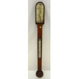 S. Blackford Lynton oak cased mercury stick barometer and thermometer with silvered dials, 93cm (h)