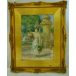 Arthur Trevor Haddon framed and glazed watercolour of a female water carrier, signed bottom right,