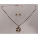 9ct gold Star of David pendant on a 9ct gold chain and a pair of 9ct gold earrings, approx total