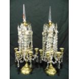 A pair of six light gilded metal and crystal Louis XV style candle girandoles, the naturalistic