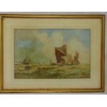 Mary Meggitt framed and glazed watercolour of sailing ships in rough seas, signed bottom right, 33.5