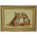 Sylvia Duran framed oil on canvas of a pair of tiger cubs, signed bottom left, 51 x 76cm