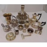 A quantity of silver plate to include teasets, a Kiddush cup stand with Kiddush cups, a champagne