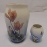 Two Royal Copenhagen vases decorated with flowers, leaves and birds, marks to the bases, 25cm and