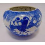 A late 19th century oriental blue and white porcelain bowl decorated with birds and flowers, 8cm (