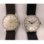 Two Omega gentlemans wristwatches on replacement leather straps