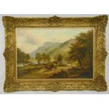 Albert Dunnington framed oil on canvas of a horse and carriage on a country road by a river,