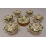 Copeland Spode Brompton pattern a set of six soup bowls with covers and plates (12)