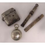 A quantity of white metal to include a vesta case, a coin case and pencil (4)